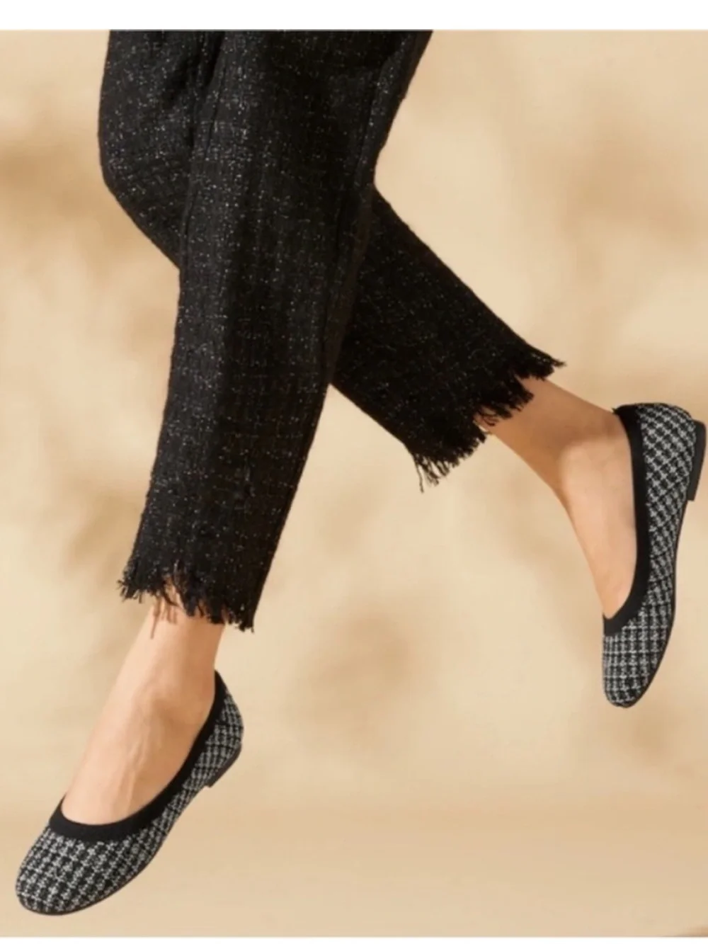 VIVAIA Round Toe Classic Black & White Houndstooth Ballet Knit Flats Sz EU 37.5